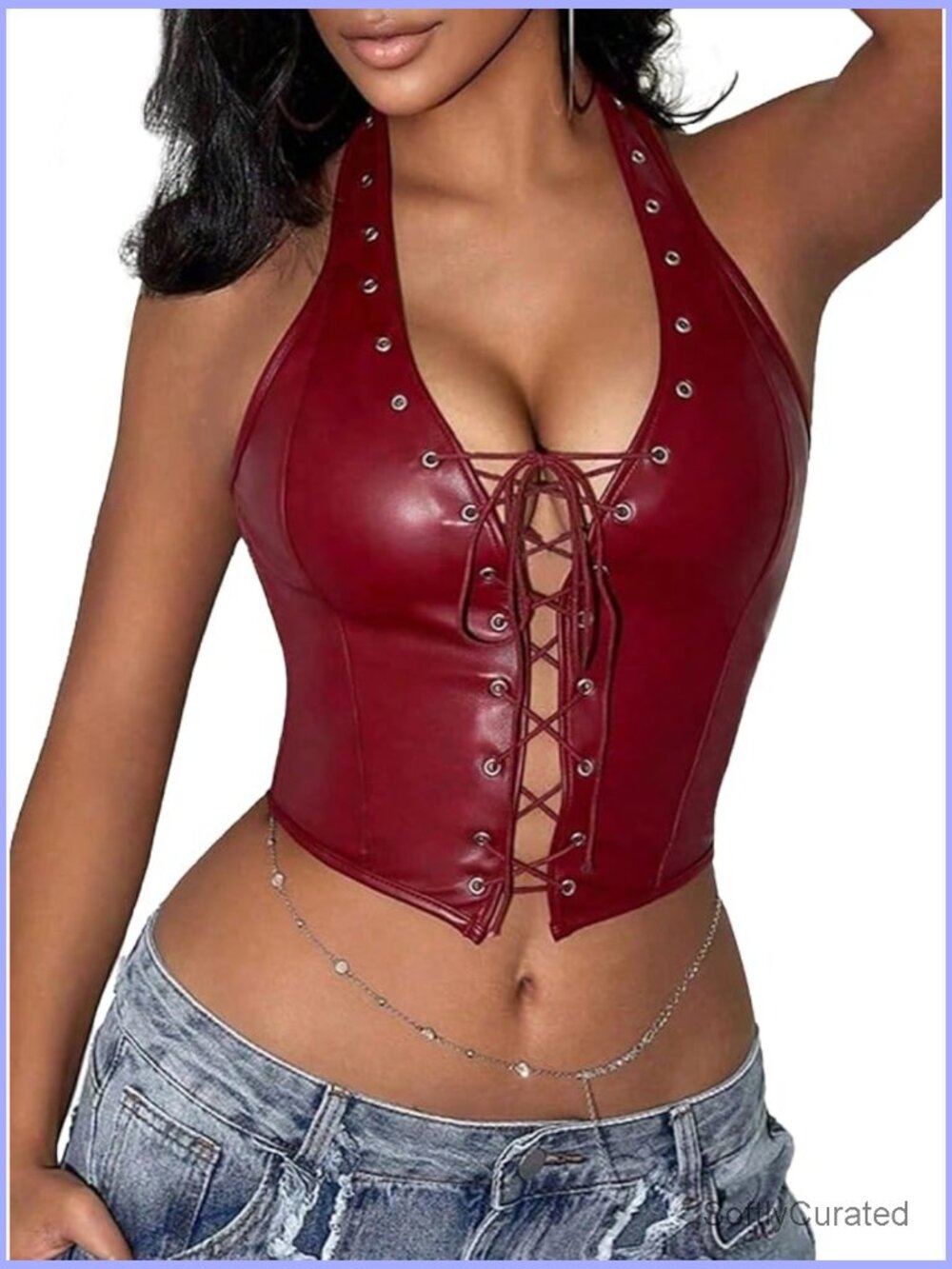 Leather Halter Top Crop Punk Corset Sleeveless Tank